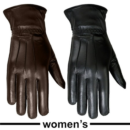 Ladies Warm Winter Gloves Dress Gloves Thermal Lining Geniune Leather (WOMEN BLACK,