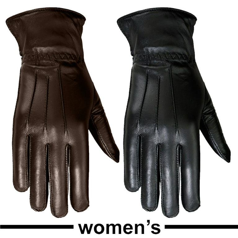 Ladies Warm Winter Gloves Dress Gloves Thermal Lining Geniune Leather  (WOMEN BLACK, Medium) 