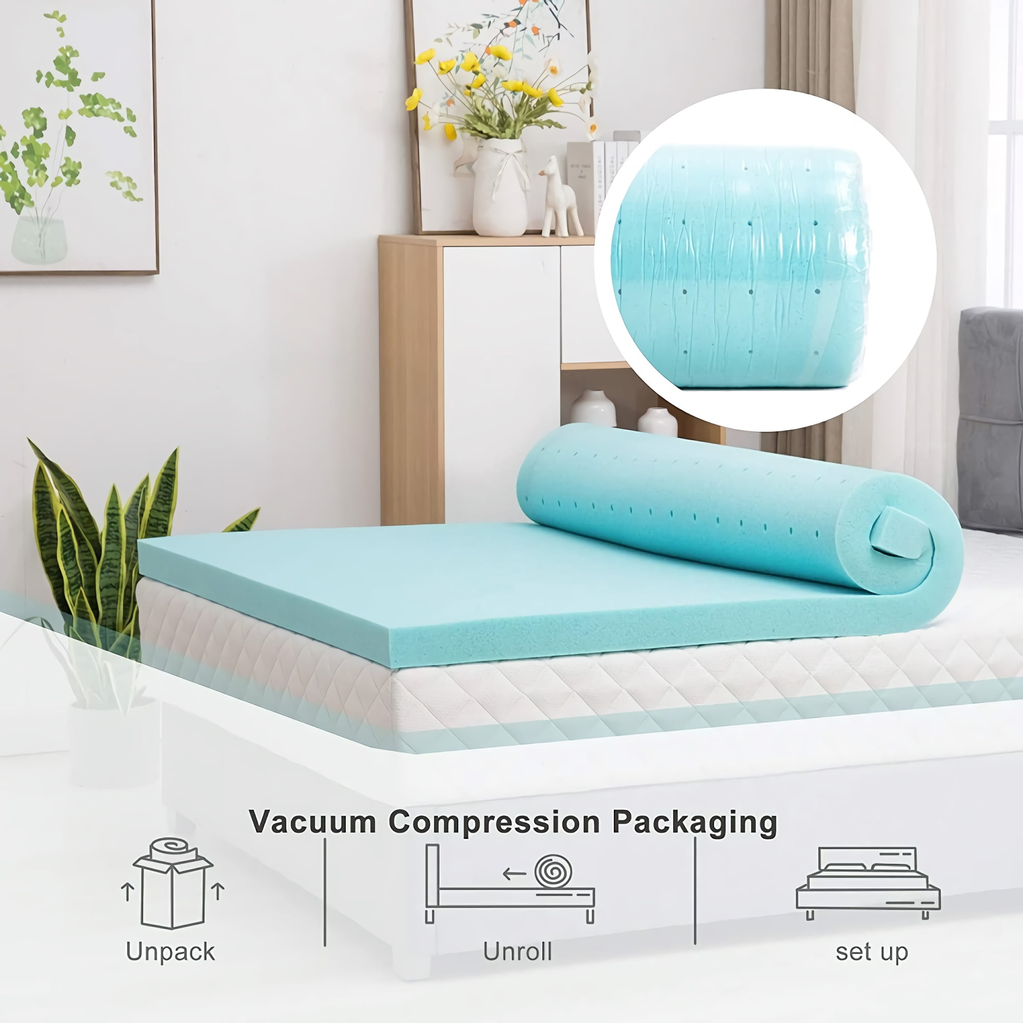 Surmatelas 140x190 Cm INRE, Épaisseur 10 Cm, Mousse à Mémoire De Forme, Dormir Des Deux Côtés, Confort Et Respirant, Hypoallergénique, Housse Lavable