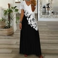 thumbnail image 2 of Wycnly Summer Dresses for Women Vintage Lace Patchwork High Waist Swing Party Prom Tunic Maxi Dresses 2025 Short Sleeve V-Neck Flowers Print Long Formal Dress Black l, 2 of 6