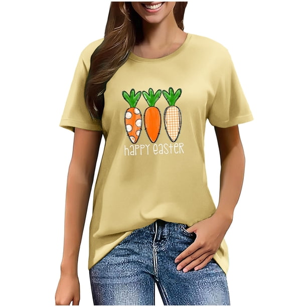 Mujeres Manga Corta de Verano Tops Pascua Impresa Cuello Redondo, Blusa de Moda Casual para la Primavera