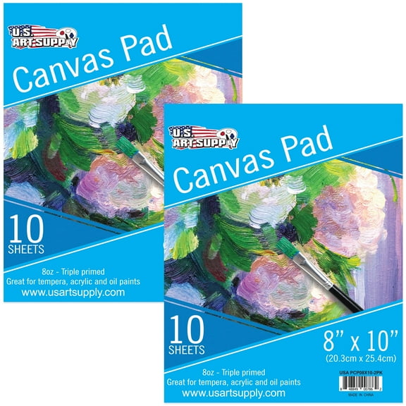 U.S. Art Supply 8" x 10" 10-Sheet 8-Ounce Triple Primed Acid-Free Canvas Paper Pad (Pack of 2 Pads)