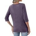 thumbnail image 5 of Womens Buttons Tops 3/4 Length Sleeve V Neck Loose Casual Summer T Shirts, Purple L, 5 of 6