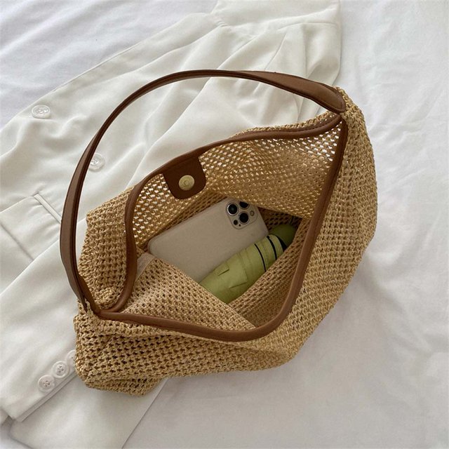 Bolsa hueco tejido de hombro grandes para viajes en la playa (marrón) Likrtyny Para Estrenar