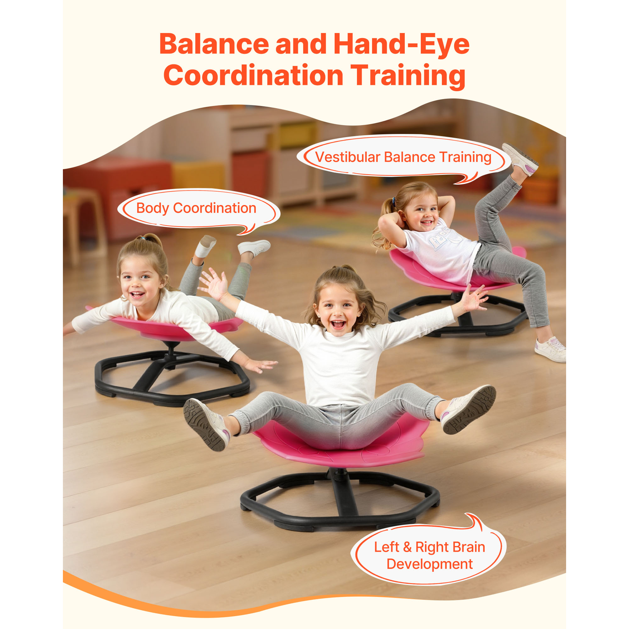 KFFKFF Kids Rotating Chair, 220 lbs Capacity, Elephant-Shaped Sensory Spinning Seat, Autism-Friendly Toy with Stable Metal Base, Toddler Spin Chair for Balance, Coordination, and Focus, Red