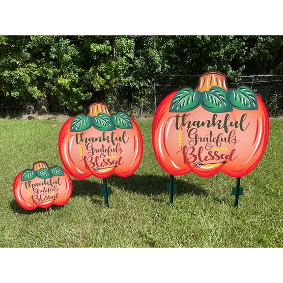 Thankful Grateful Blessed with Arrow Pumpkin Available in Three Sizes