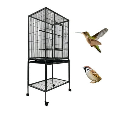 INTBUYING Parrot Cage Medium Bird Cage Breeding Cage with 4 Feeders Iron Black
