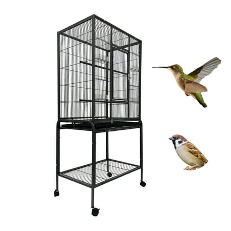INTBUYING Parrot Cage Medium Bird Cage Breeding Cage with 4 Feeders Iron Black