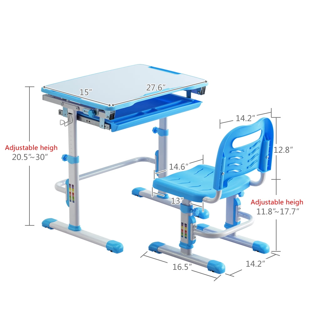 Kepooman Kids Desk, Children Study Table and Chair Set, Childs Desk, School Student Writing Desk, Light White Lacquered White Surface and Blue Plastic-B Kepooman Kids Desk, Children Study Table and Chair Set, Childs Desk, School Student Writing Desk, Light White Lacquered White Surface and Blue Plastic-B