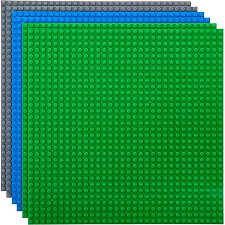 Baseplates - Compatible with Lego & Major Brands - 6-Pack 10 x 10 in Blue, Green & Gray - Stackable Building Baseplates & Color Mats for Bricks