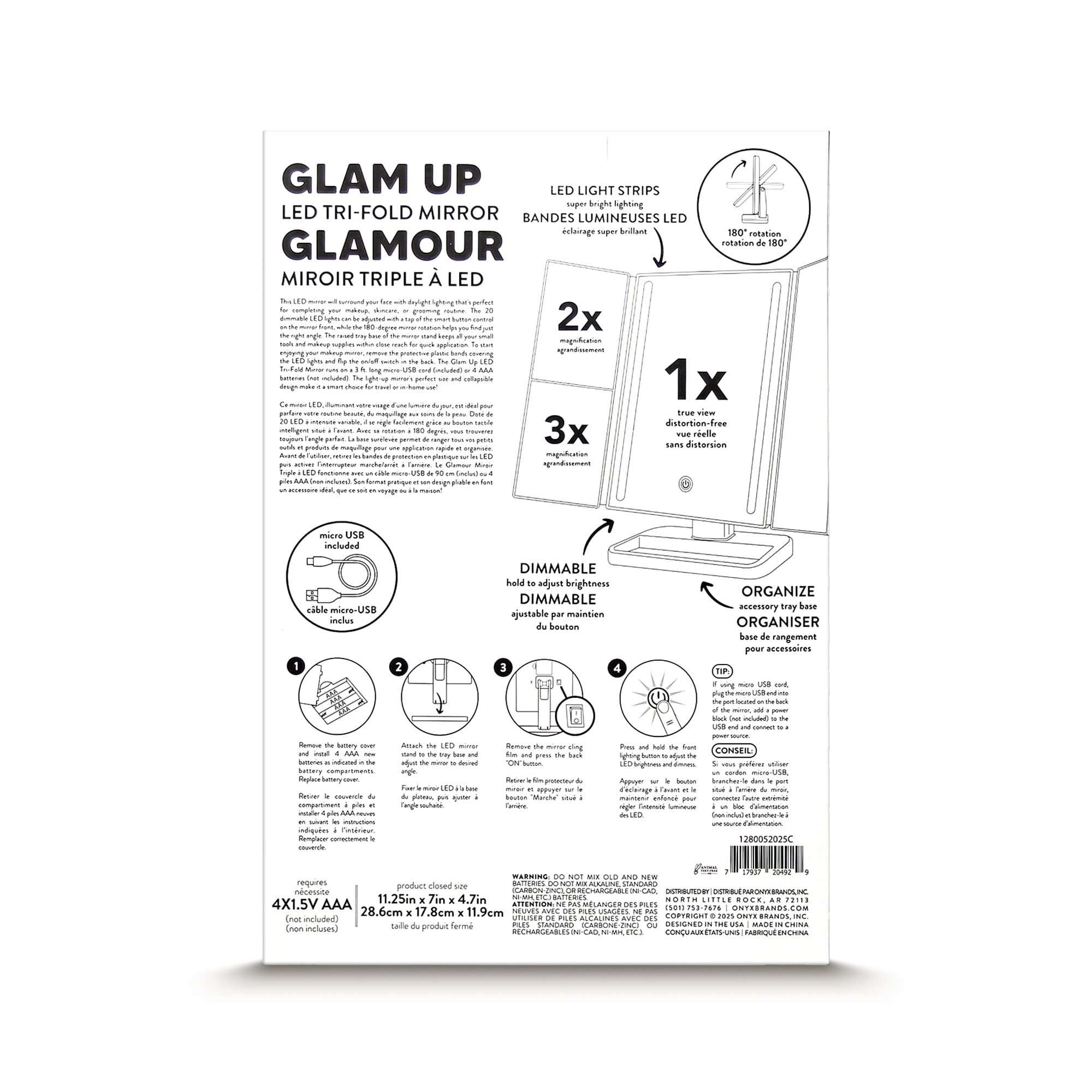 Glam up LED Trifold Mirror, Silver