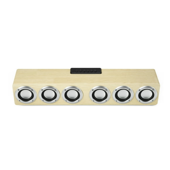 Graflsoa M1 Barre de Son Bluetooth en Bois avec Puissance de 20W, 6 Haut-Parleurs, Batterie 2400mAh, BT 5.0, Entrée TF/USB/AUX, Finition Grain de Bois Jaune
