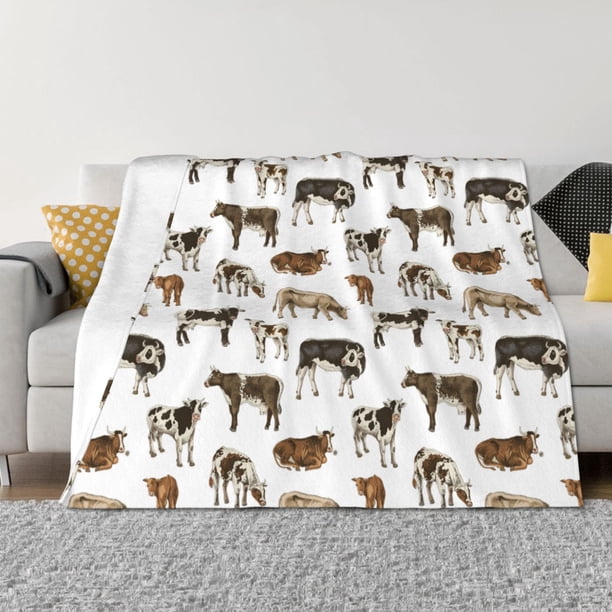 Fotbe Cow Manta de Franela con Estampado, Manta Ultrasuave para Cama, Sofá, Auto, Hipoalergénica y Antibolitas-50"x40"