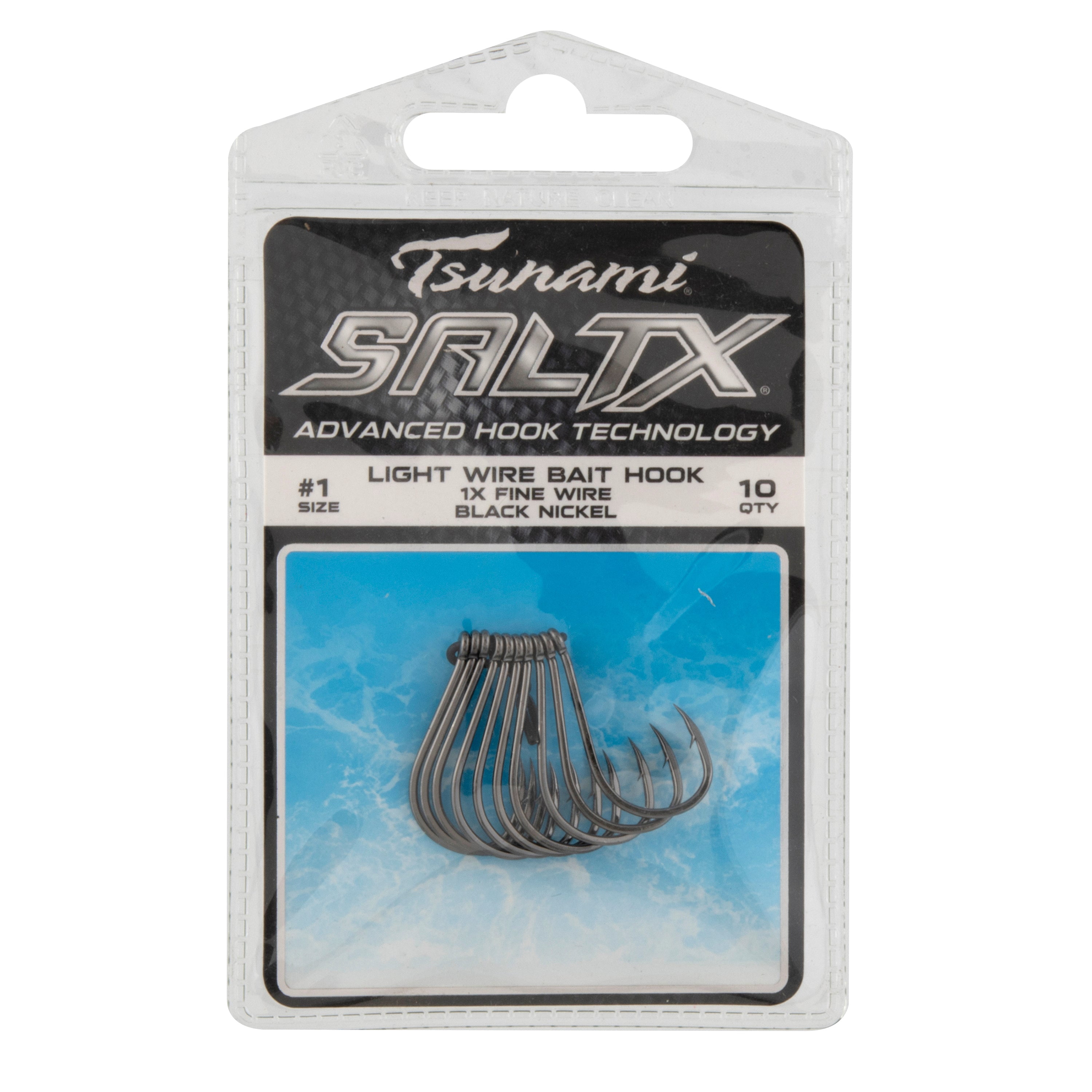 (2 pack) Tsunami SaltX Light Wire Bait Hooks – 1/0 Size, Black Nickel, 9-Count Pack