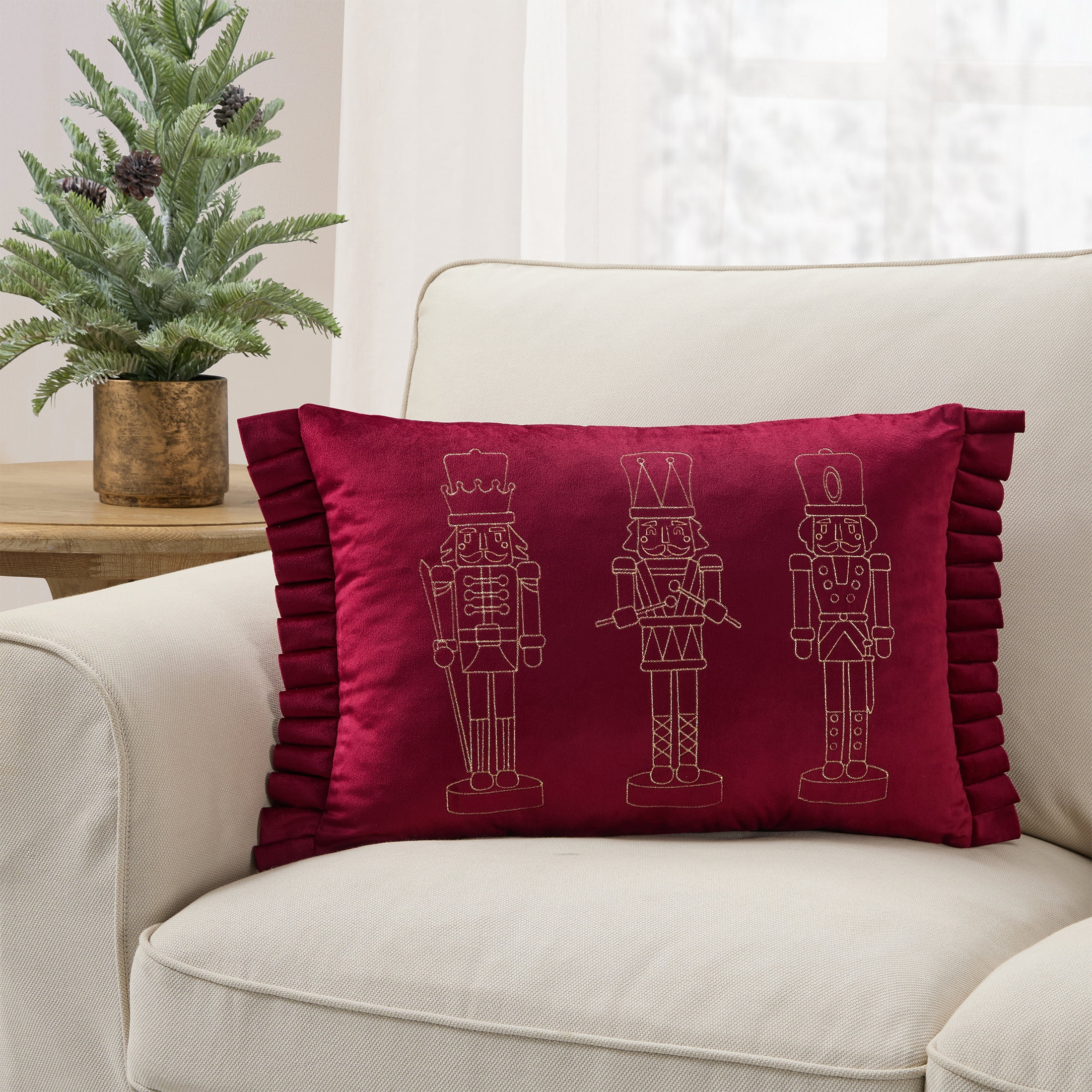 My Texas House 14" x 20" Red Embroidered Nutcracker Decorative Pillow