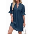 thumbnail image 2 of Summer Dresses for Women V Neck Short Sleeve Casual Shift Dress Dark Blue XXL, 2 of 9