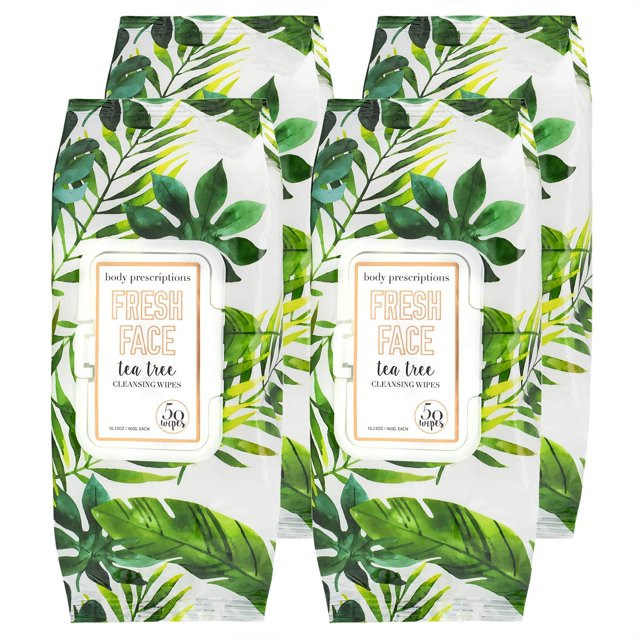 Toallitas faciales Body Prescriptions con forma de árbol de té, 50 unidades (paquete de 4)