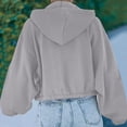 thumbnail image 3 of Woman Hoodie Pure Color Zipper Hem Drawstring Drop Shoulder Fashionable Plain Color Female Zip Up Hooded Sweatshirt Gray L, 3 of 5