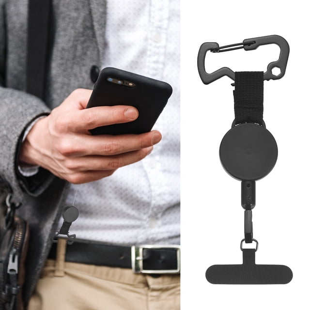 Correa Antirrobo para Teléfono Uxcell (Estirable de 8.27" a 33.86", Negra) Cordón Retráctil para Teléfono con Pestaña de Anclaje y Línea de Acero, Ideal para Esquí/Senderismo/Escalada/Pesca