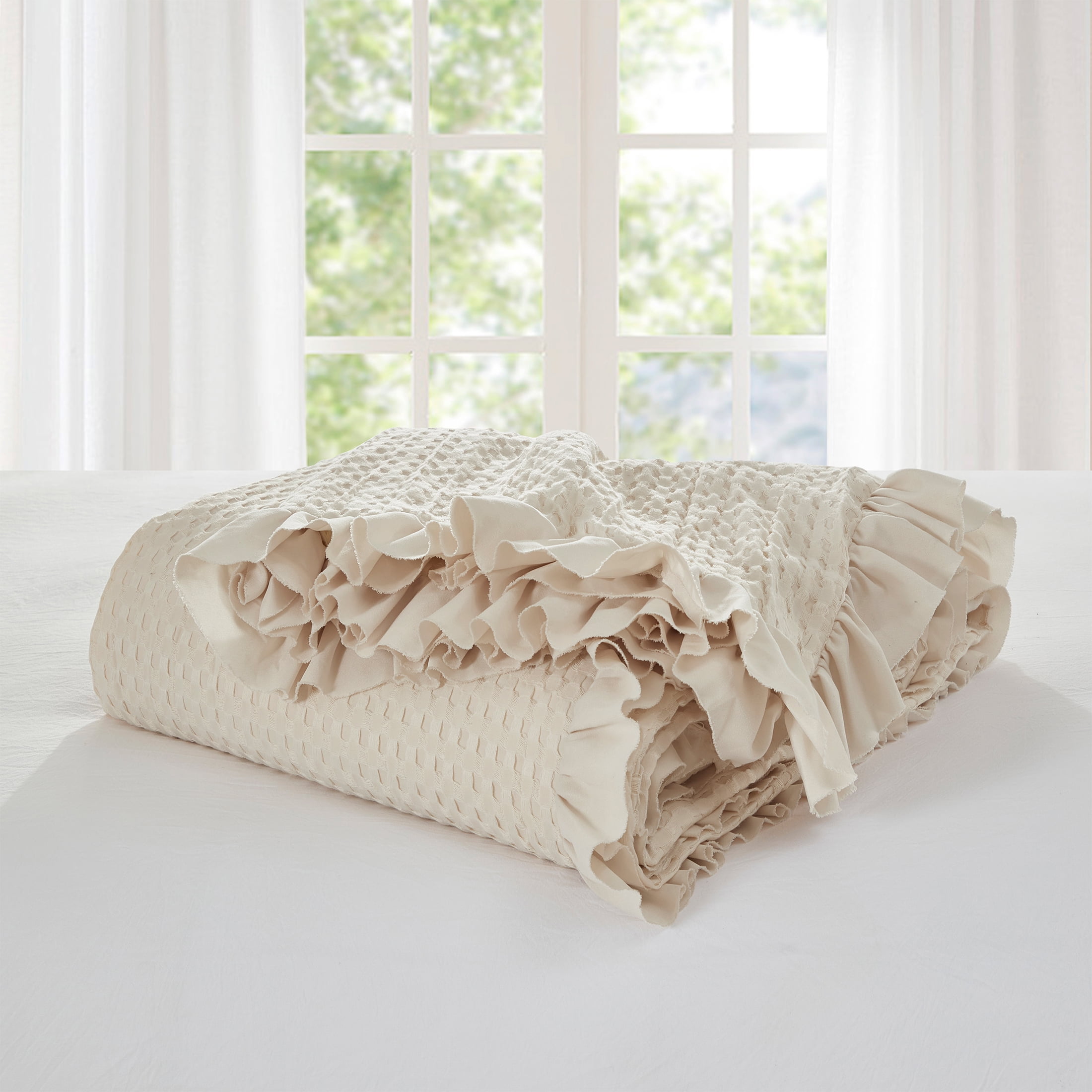 My Texas House Ella Taupe Waffle Woven Microfiber Bed Blanket, King