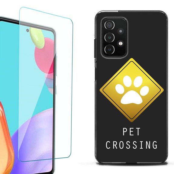 Slim-Fit Flexible TPU Gel Phone Case (black) for Samsung Galaxy A52 5G, with Tempered Glass Screen Protector, by OneToughShield ® - Pet Crossing