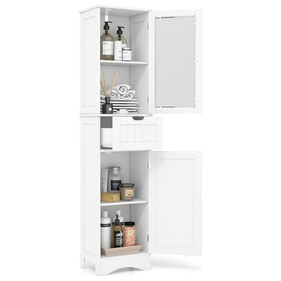 LILEYI 67” Tall Bathroom Storage Cabinet, Freestanding Floor Cabinet with 2 Doors & 1 Drawer, 3-Level Adjustable Shelves, Narrow Slim Linen Tower for Bathroom, Living Room, Kitchen (White)