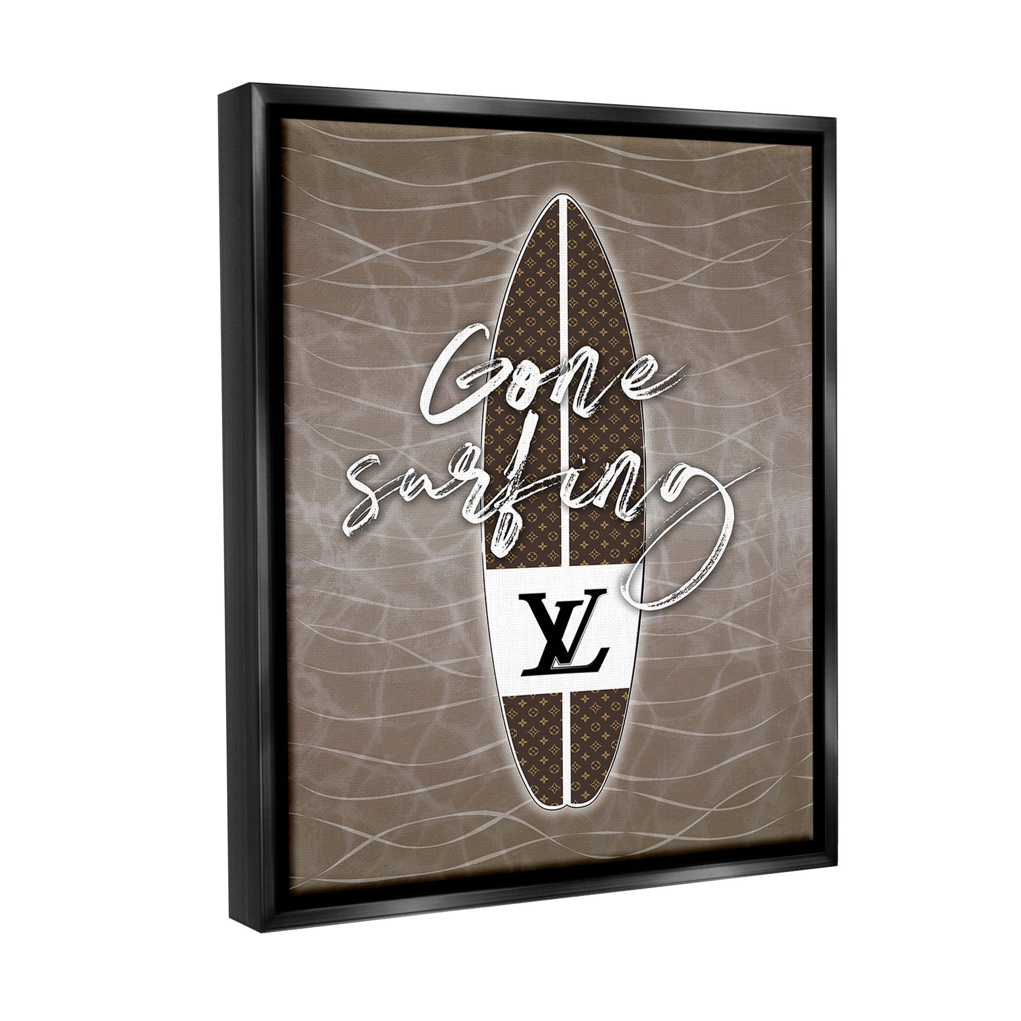 Stupell Industries Gone Surfing Glam Phrase Beauty & Fashion Painting Black Floater Framed Canvas Art Print Wall Art, 25 x 31
