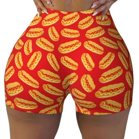 Xecao A Big Hot Dog Print Workout Shorts for Women Soft Smooth Gym Yoga Scrunch Active Tennis Workout Running Shorts