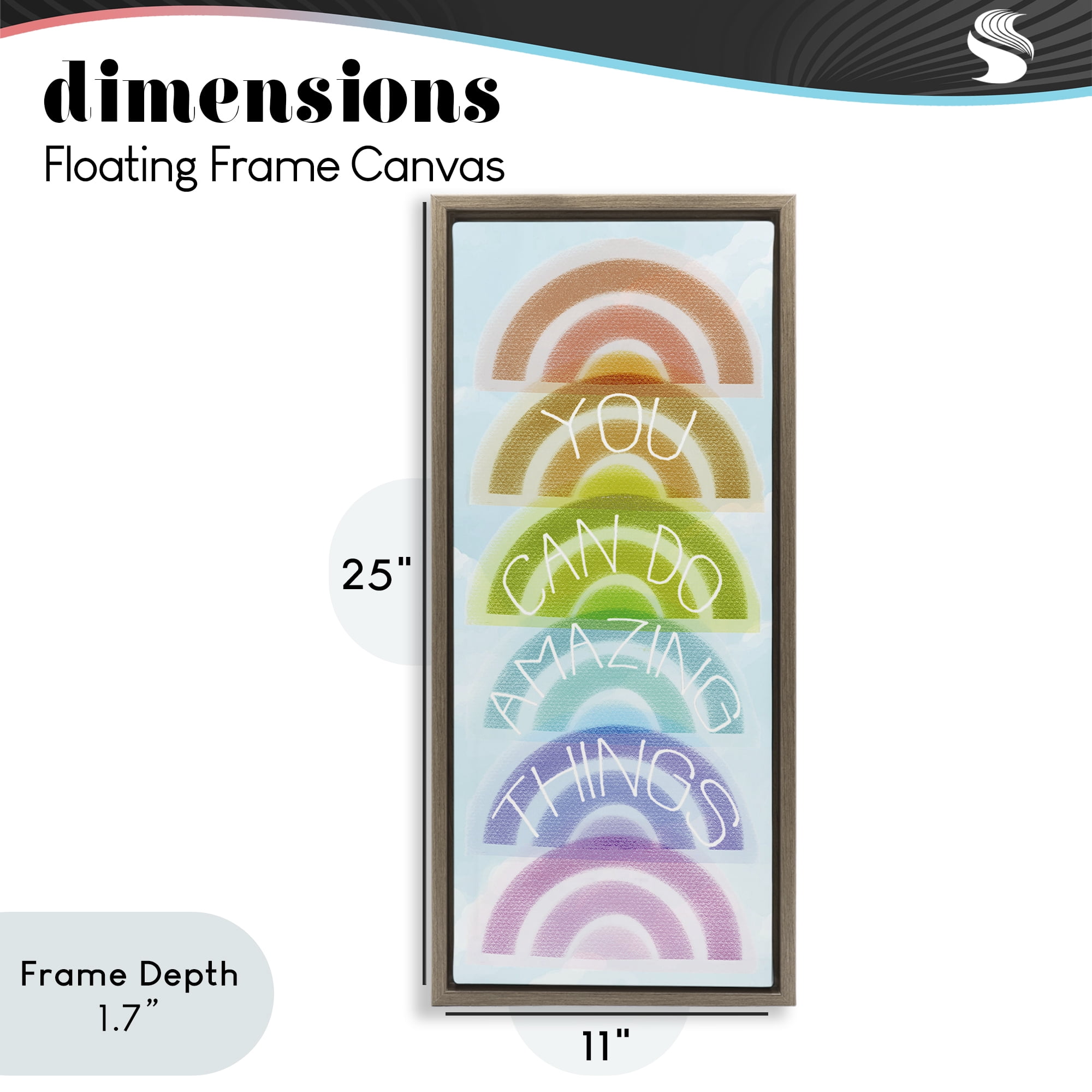 Stupell Industries Amazing Things Rainbow Encouragement Brown Framed Floater Canvas Wall Art, design by Lil' Rue