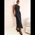 thumbnail image 4 of Vestido Camisero Sin Mangas para Mujer, de Verano, de Punto Acanalado en Contraste, Maxivestidos. Negro XL, 4 of 10