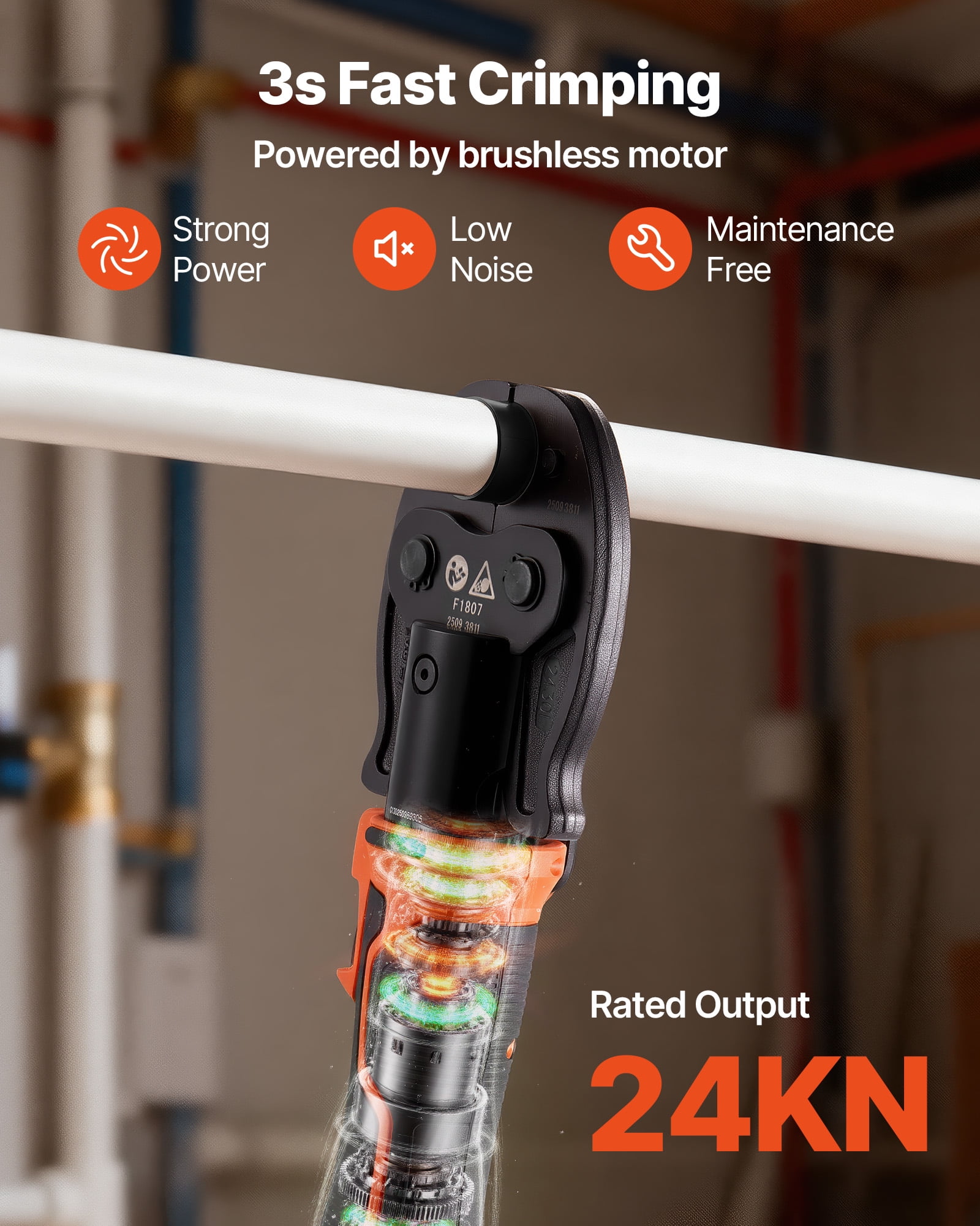 VEVOR Cordless Mini Press Tool, 18V Electric Pipe Crimping Tool for 1/2", 3/4", 1" PEX Pipe Copper Rings, PEX Press Tool Kit with 2pcs Battery, Fast Charger & Carrying Case - Meet ASTM F1807 Standard