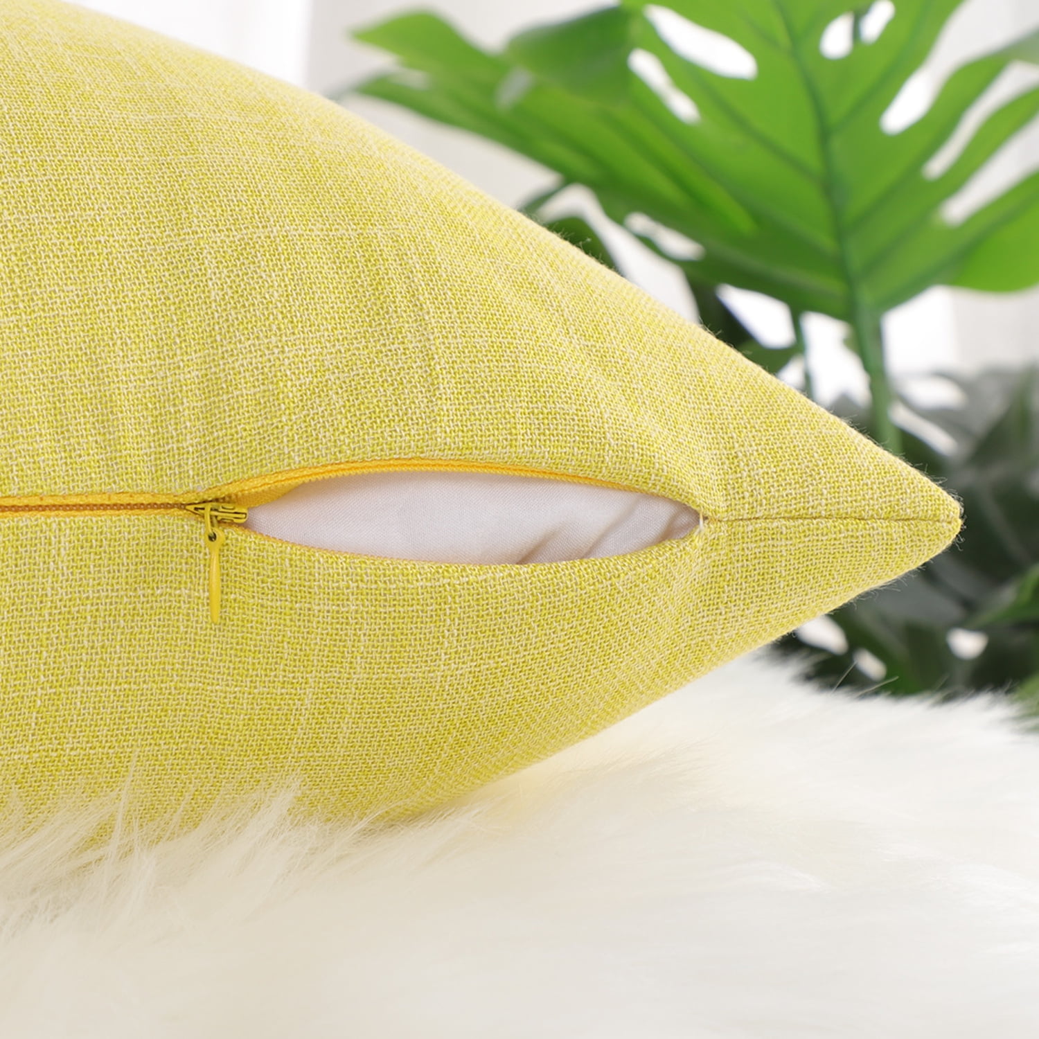 Unique Bargains 2 Pack Cotton Linen Throw Pillow Covers 18" x 18" Yellow