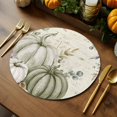 thumbnail image 2 of Thanksgiving Fall Round Braided Placemats Set of 1, Rustic Green White Pumpkin Leaf Script Letter Heat Insulation Place Mats Washable Non-Slip Table Mats for Kitchen Dining Party, 13 Inches, 2 of 9