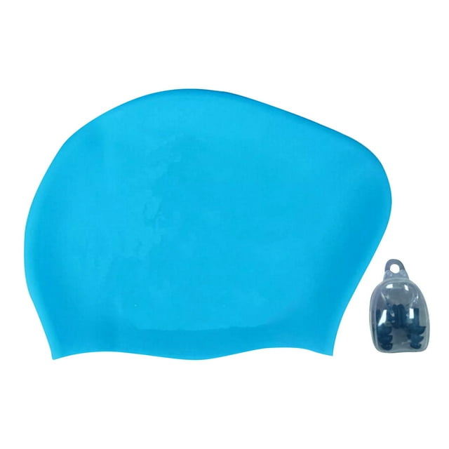 Plus Size Swim Cap for Women (Long Hair) - Silicone, Comfortable, 3-Piece Set, Fashionable Color Blocking