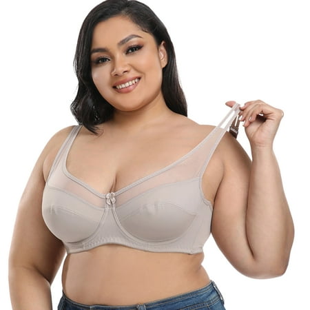 

CAICJ98 Womens Lingerie Women s Underwire Unlined Bra Minimizers Non-Padded Bra Full Coverage Lace Mesh Sheer Plus Size Bra Grey
