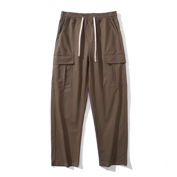Pantalones largos para hombre, casuales, a la moda, sólidos, con múltiples bolsillos, con cordón y cintura elástica.