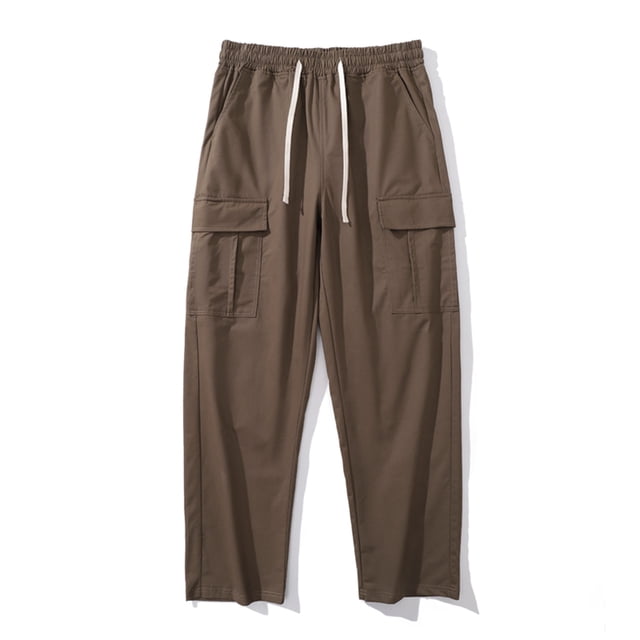Pantalones largos para hombre, casuales, a la moda, sólidos, con múltiples bolsillos, con cordón y cintura elástica.