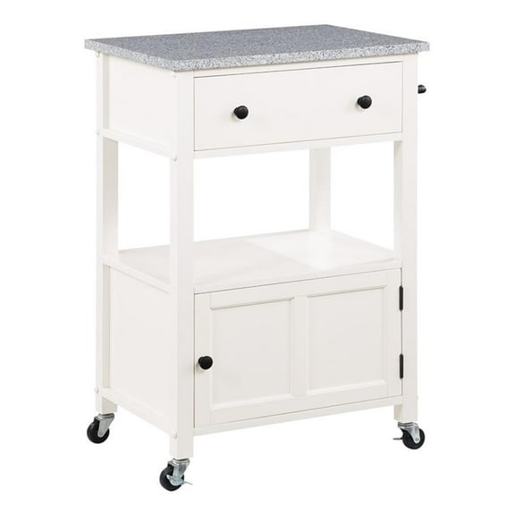 Pemberly Row Engineered Wood Kitchen Cart with Granite Top and White Base