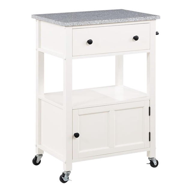 Fairfax Engineered Wood Kitchen Cart with Granite Top and White Base