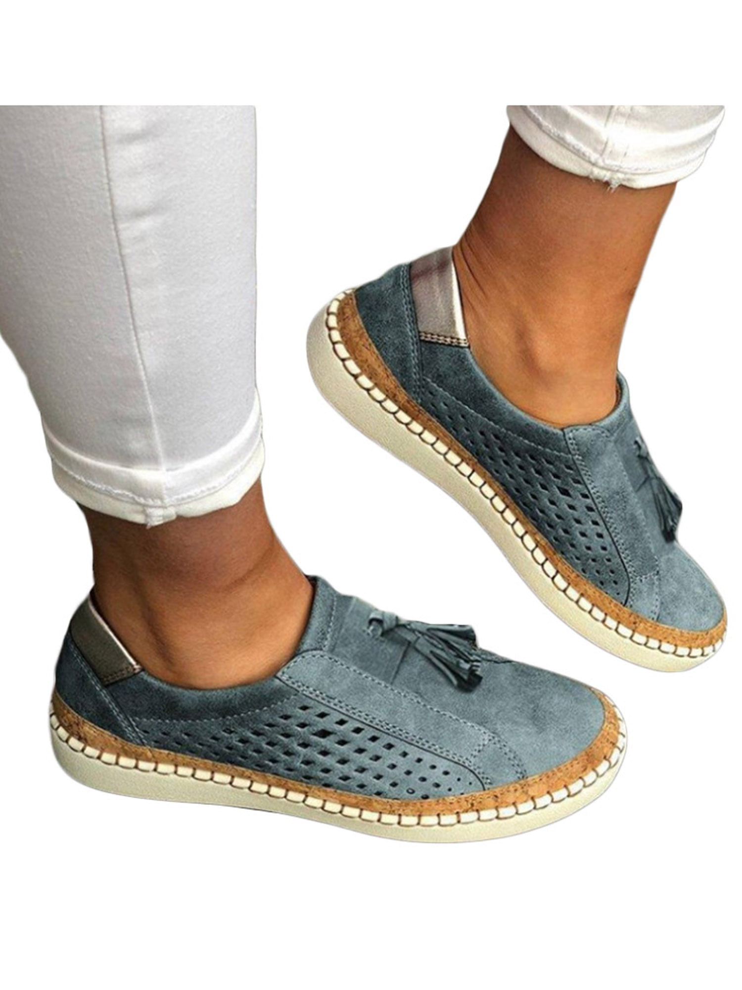 Wodstyle - Women's Flat Hollow Tassels Round Toe Slip On Shoes ...