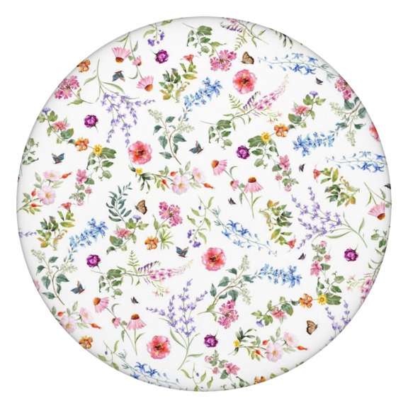 Allover Floral Print Round Tablecloth with Elastic Edge, Water-Resistant Polyester Cover, Fits 44-52 Inch Round Tables for Kitchen or Garden