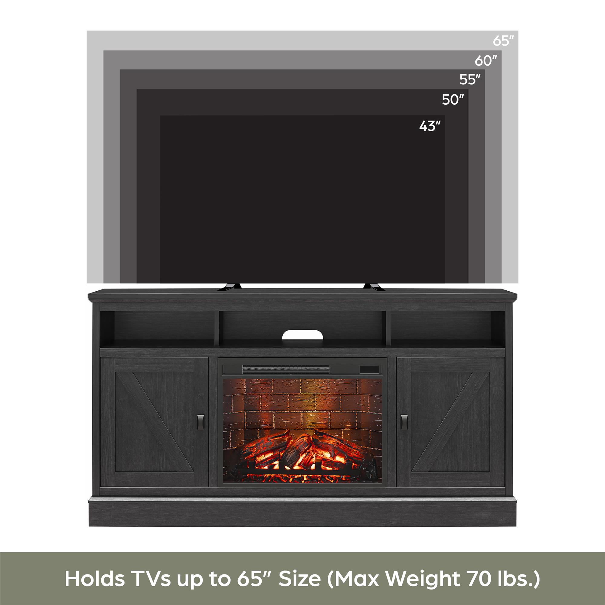 Ashton Lane Electric Fireplace TV Stand with Remote for TVs up to 65in, Black Oak