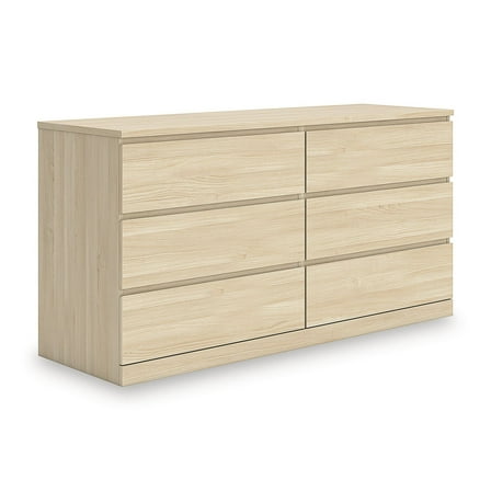 Signature Design by Ashley Modern Onita 6 Drawer Dresser, Natural Brown Wood Finish Dresser with Hardware-Free Design