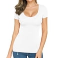 thumbnail image 3 of Camiseta tipo túnica MANGOPOP para mujer, cuello redondo, manga corta, corte ajustado, 3 of 6