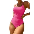 thumbnail image 4 of Kmbangi Women's Summer Swimsuit Spaghetti Strap Solid Color Textured One Piece Bathing Suit, 4 of 5