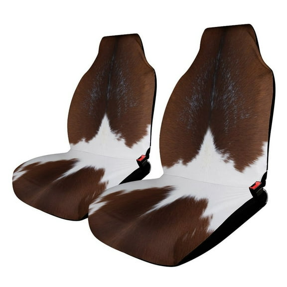 Brown And White Cowhide Pattern Set of 2 Car Seat Covers Seat for Carseats Front Seat Auto Car Interior Accessories Universal 2 Piece