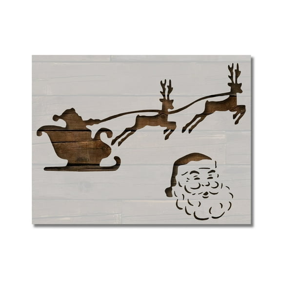Santa Claus Sleigh Reindeer Christmas Stencil Template Reusable 8.5 x 11 for Painting on Walls, Wood, Etc. By Stencilville