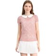 thumbnail image 1 of INSPIRE CHIC Hauts à Manches Courtes pour Femmes avec Col Contrasté en Dentelle Transparente Orange Rose G, 1 of 6