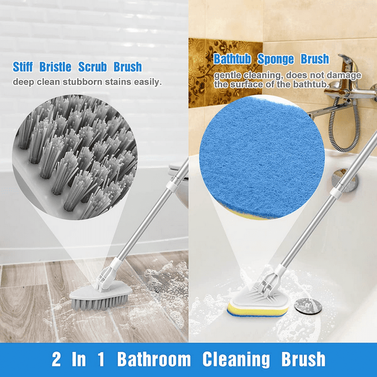 46 Bathtub Tub Scrubber with Long Handle Scrub Brush for Shower, Jhua  Shower Scrubber Brush for Cleaning, 2 in 1 Shower Cleaning Brush Tile Tub