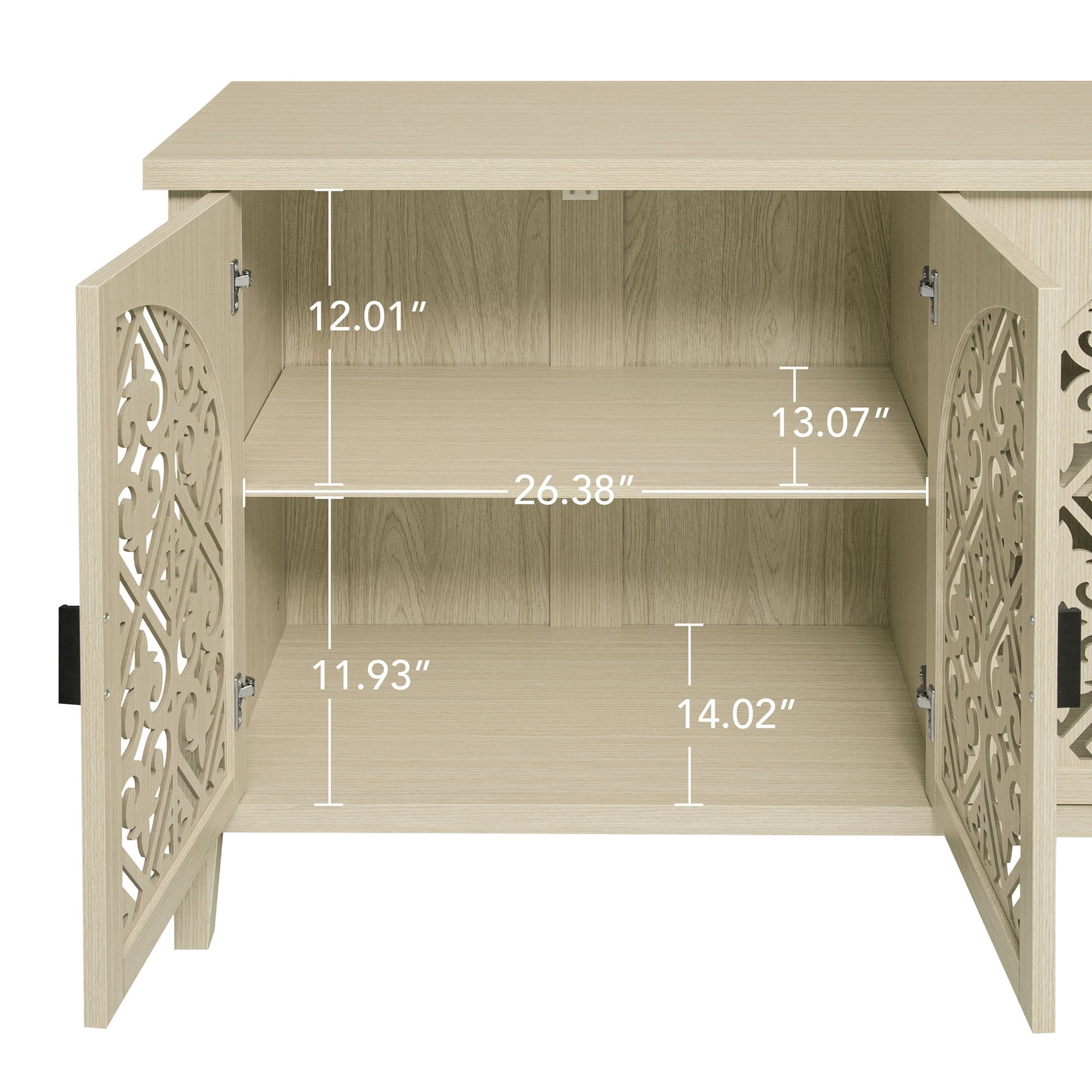 Gewnee Hollow-Design 4-Door Cabinet, Traditional American Furniture for Bedroom, Living Room and Study